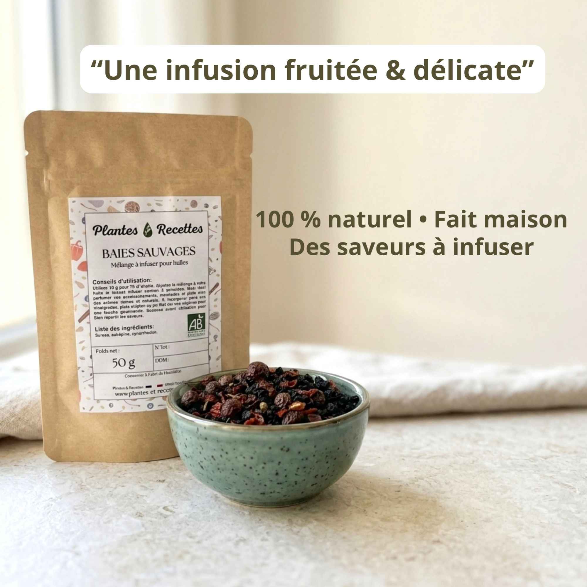 Mélange de baies bio pour huile infusée, idéal pour apporter une touche fruitée à vos plats