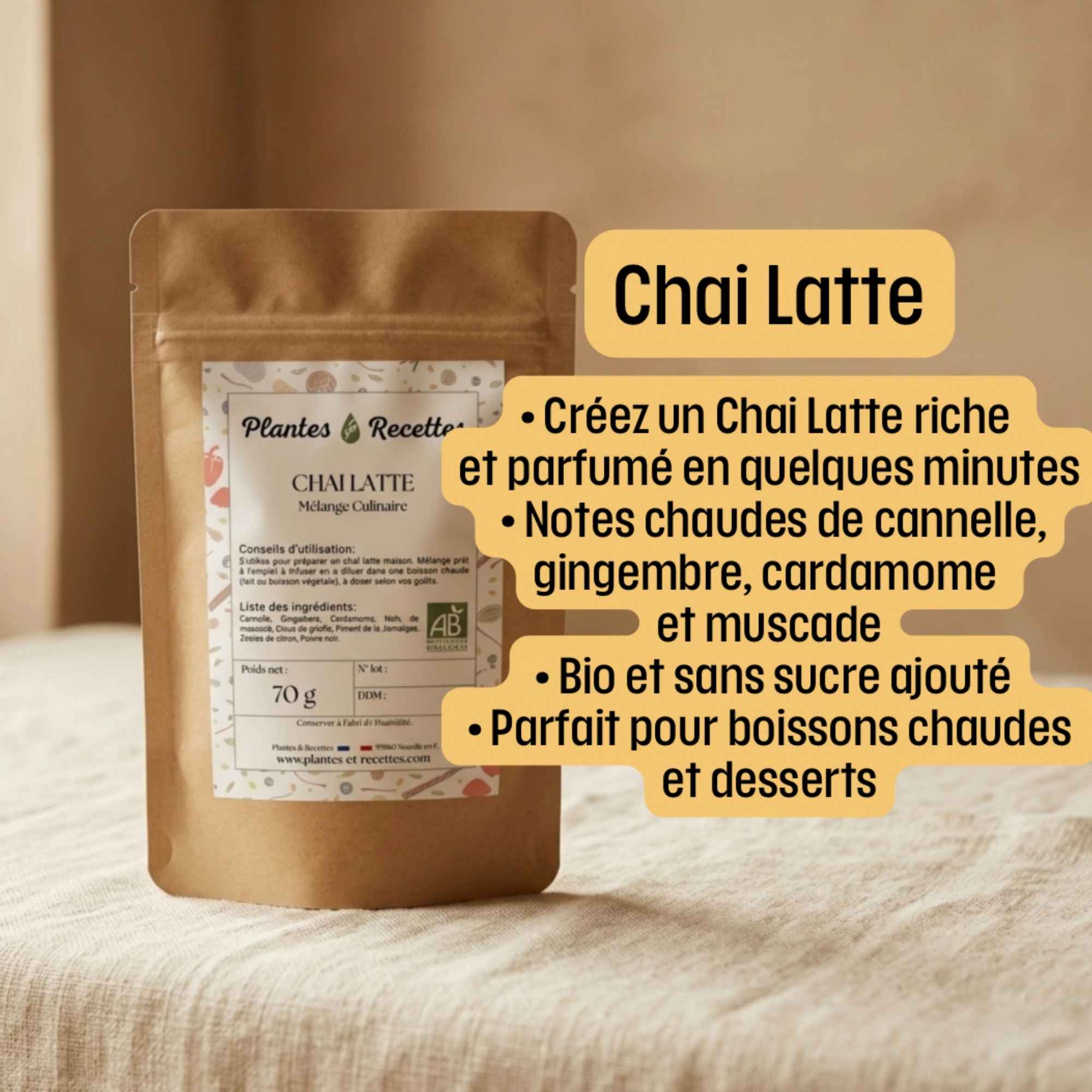 Mélange chai latte à base d’épices pour boisson chaude réconfortante