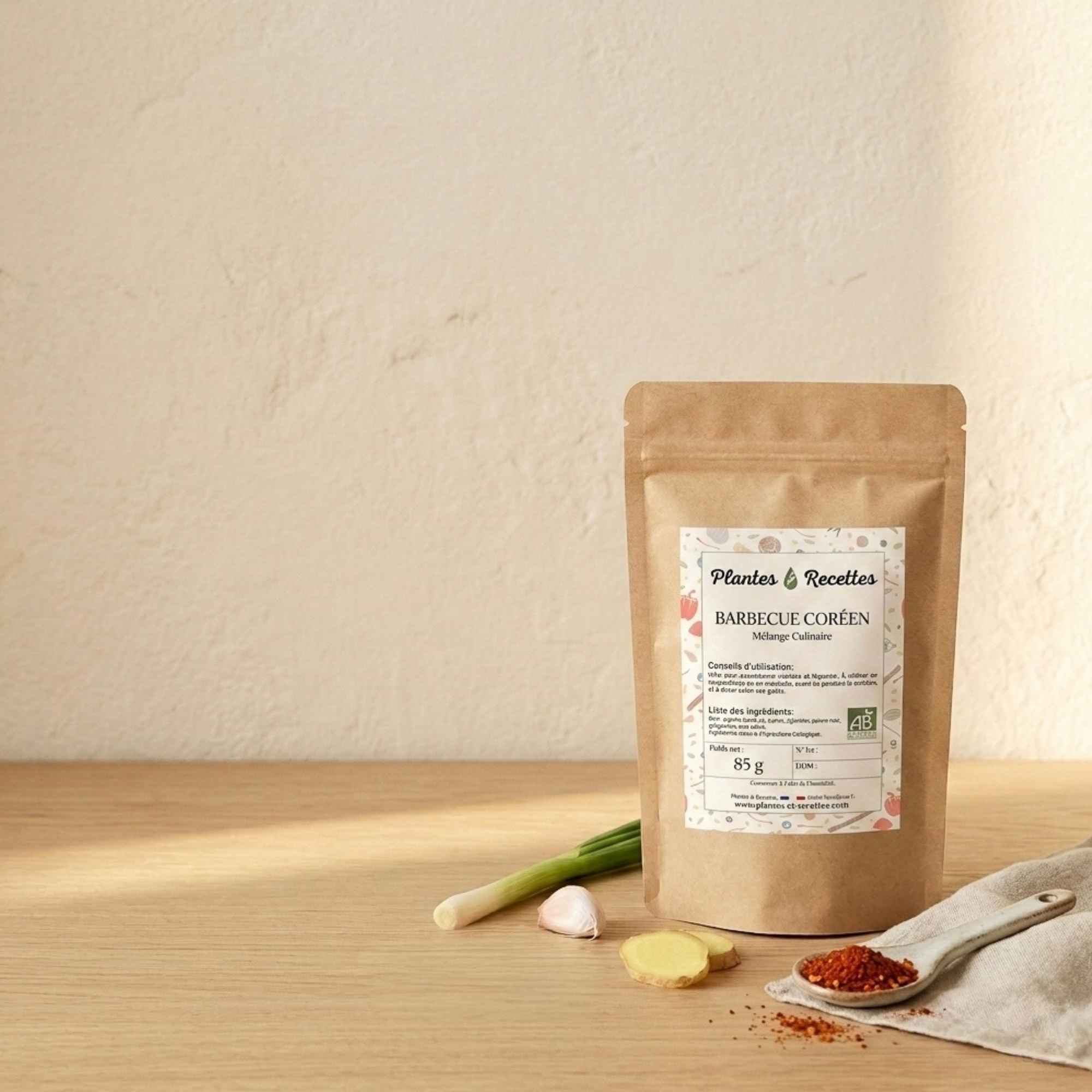Mélange culinaire Barbecue Coréen Bio en sachet de 85 g avec ail, gingembre et épices