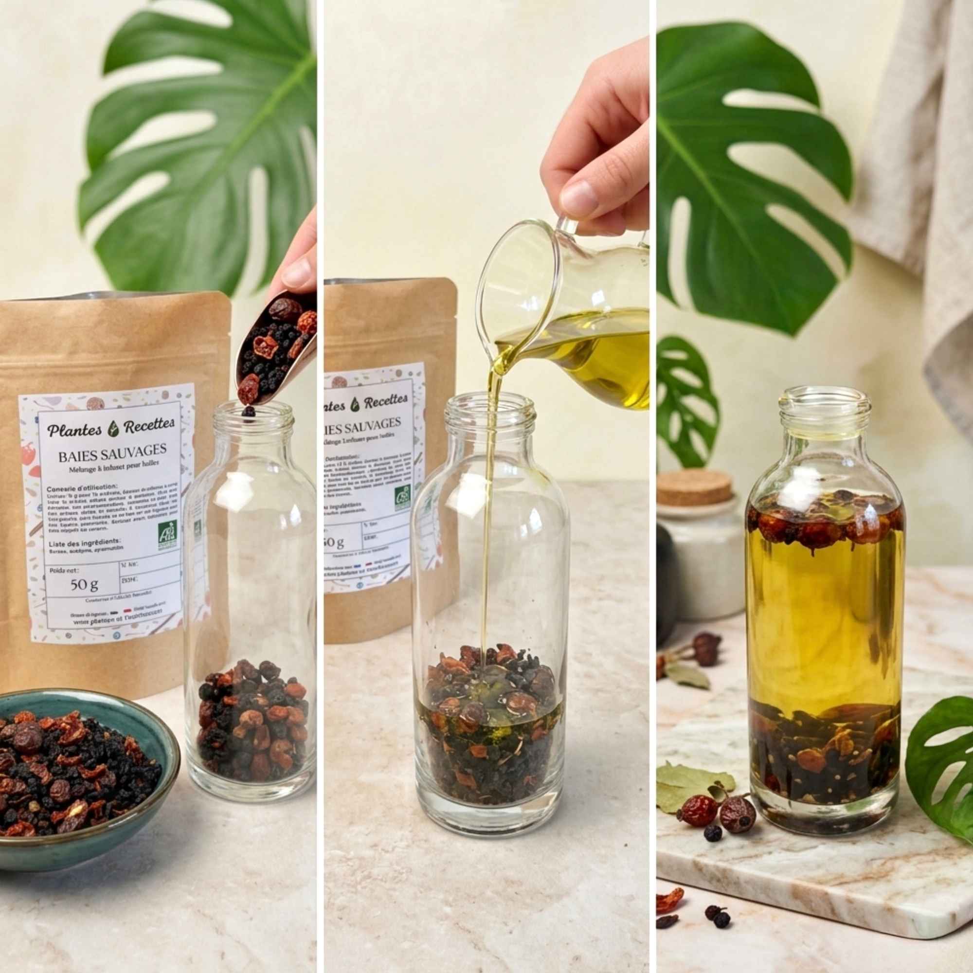 Mélange de fruits et baies sauvages à infuser dans l’huile pour une cuisine originale et parfumée