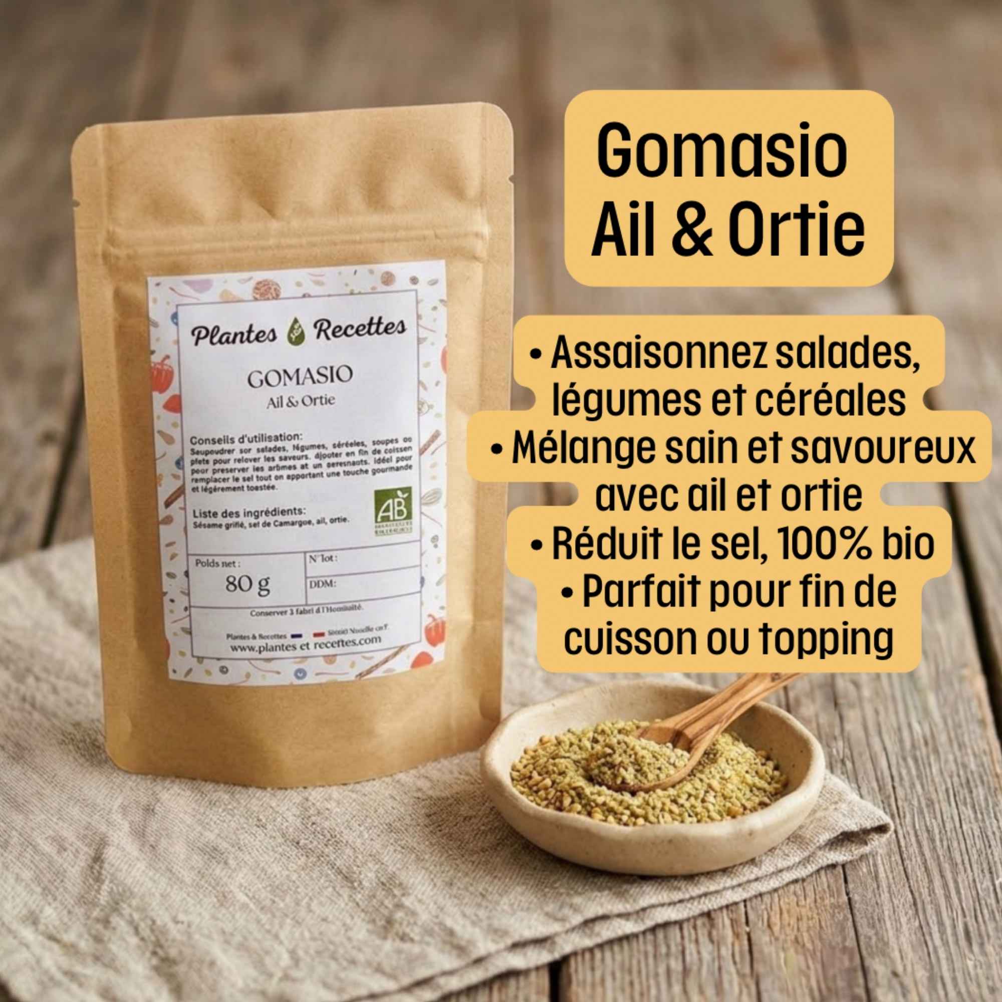 Mélange de gomasio à l’ortie et graines de sésame pour cuisine saine