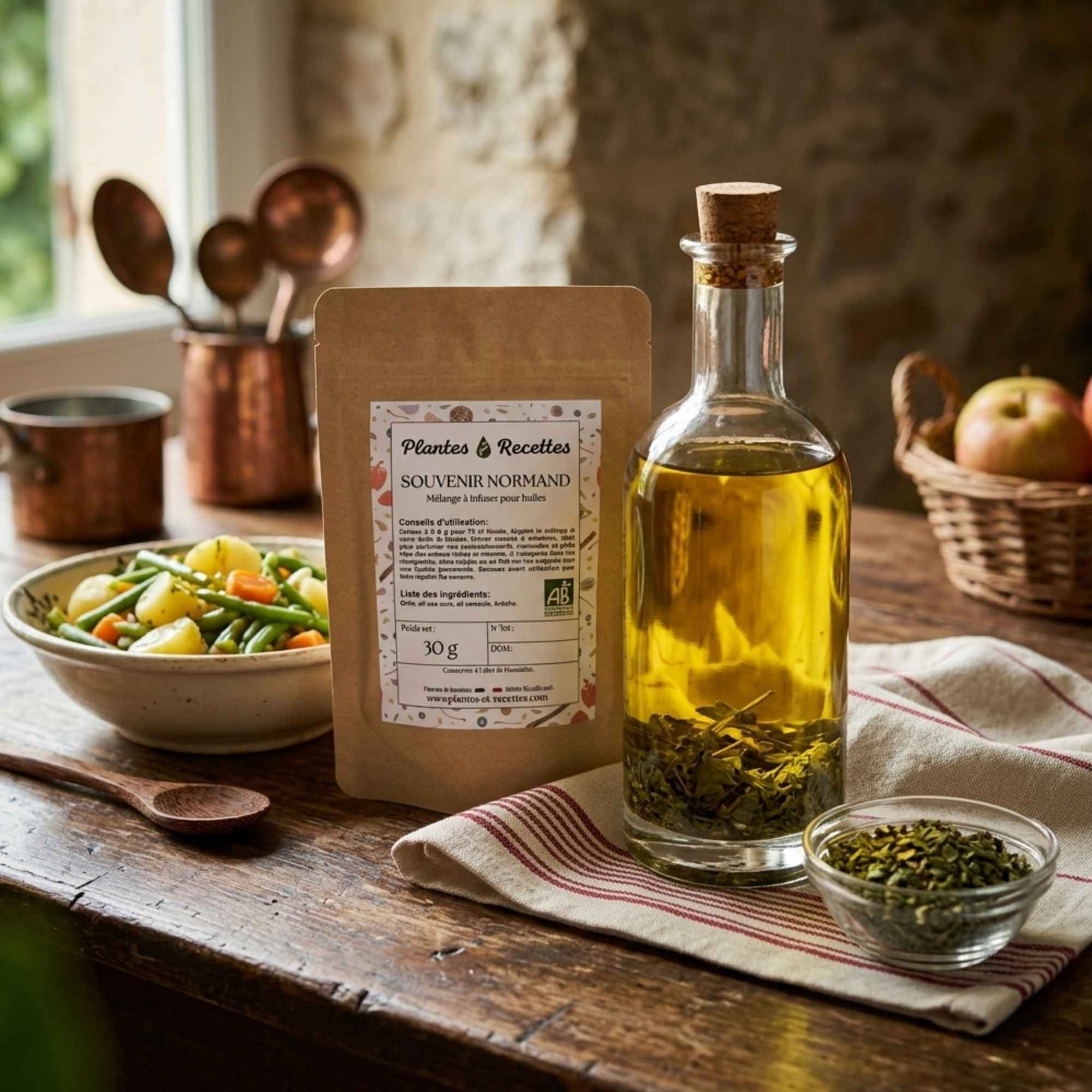 Mélange de plantes bio Souvenir normand à infuser dans l’huile pour réaliser une huile culinaire maison – Plantes et Recettes