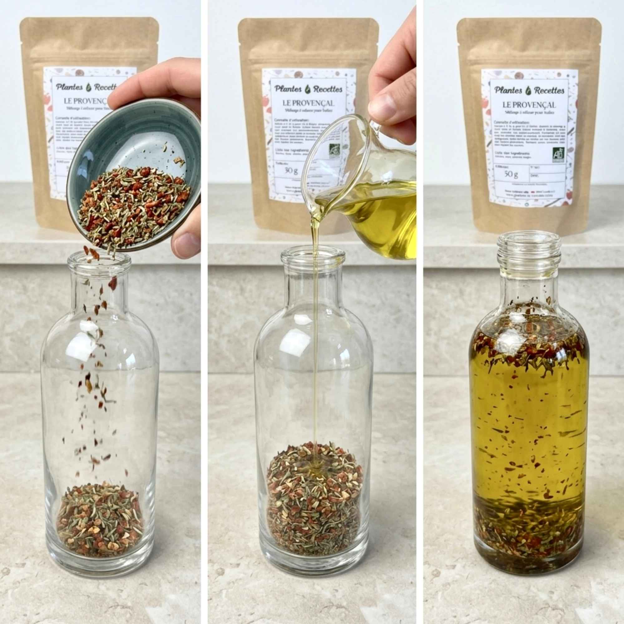 Mélange de plantes à infuser dans l’huile pour une cuisine méditerranéenne parfumée et naturelle