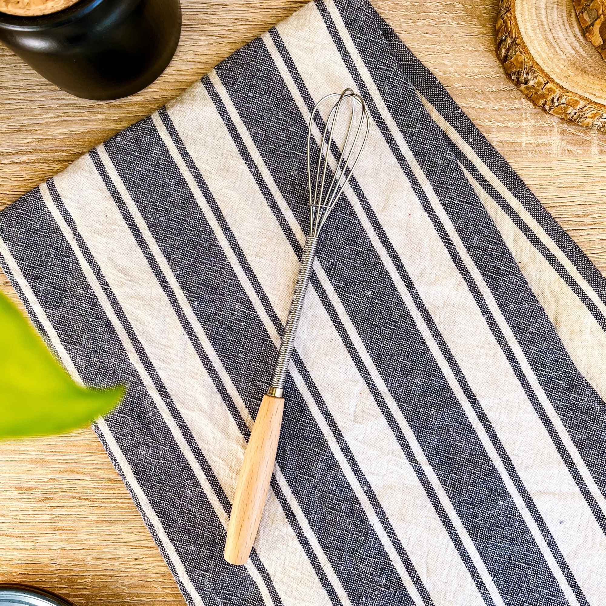 Mini fouet en acier inoxydable avec manche en bois, pour petites préparations maison