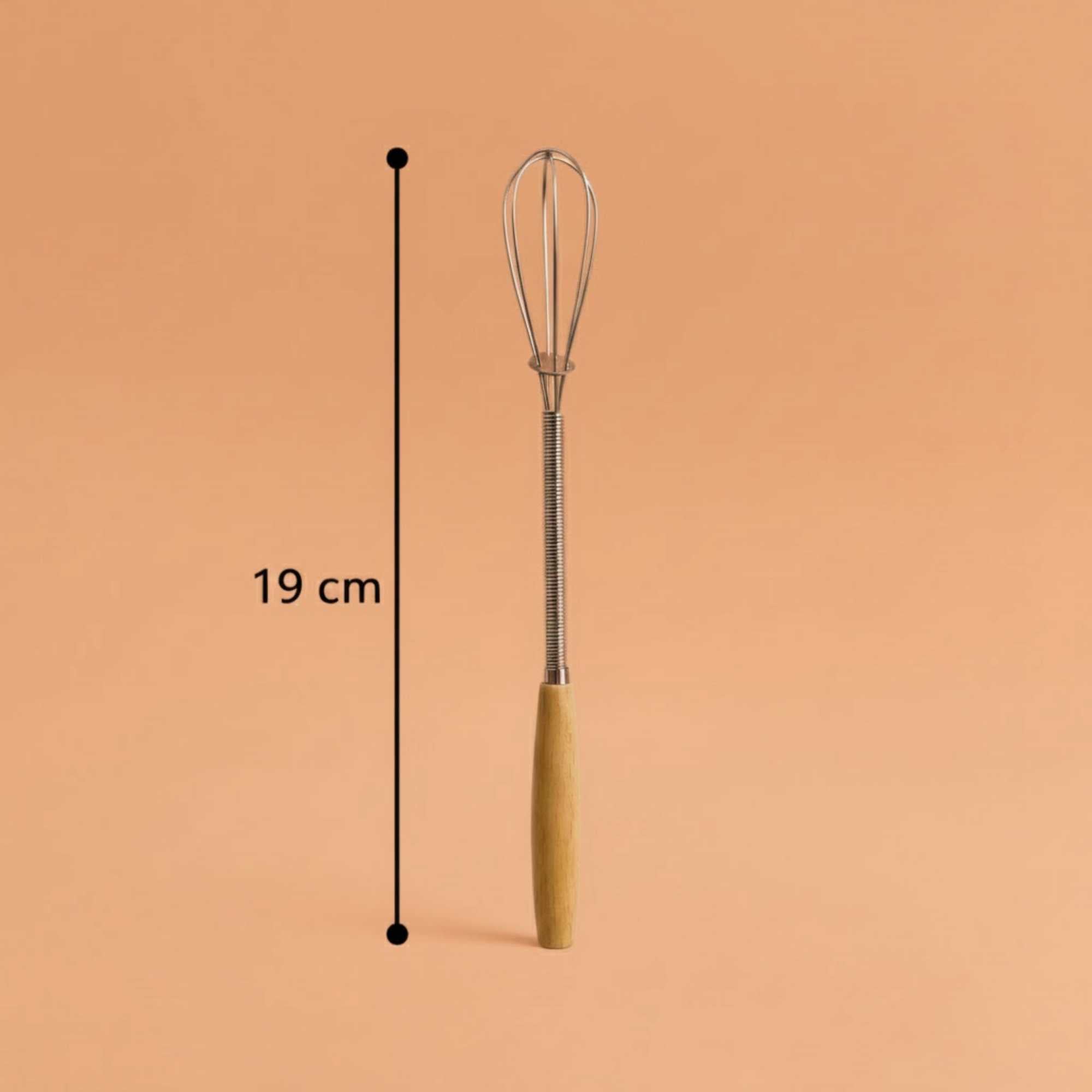 Mini fouet de cuisine en inox avec manche en bois, adapté aux préparations simples