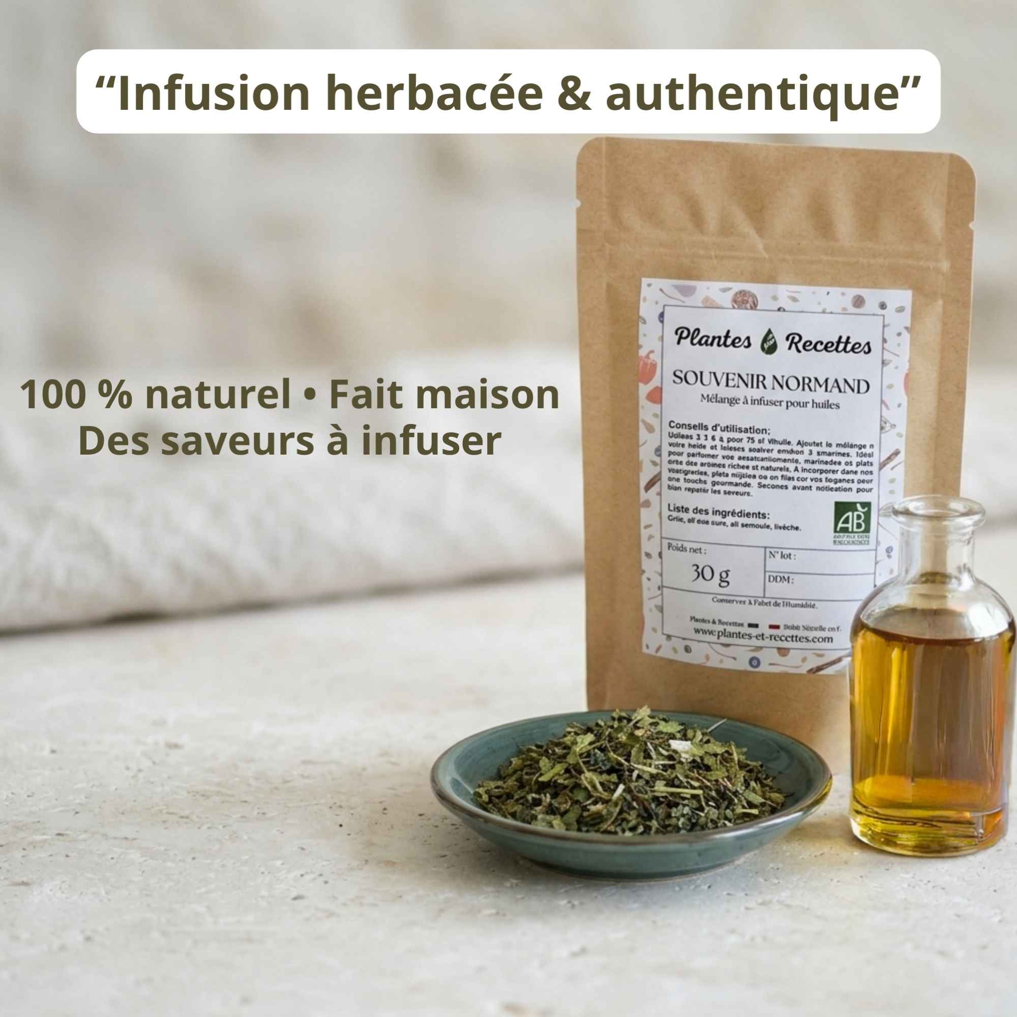 Préparation de plantes bio à infuser dans l’huile pour créer une huile culinaire parfumée maison