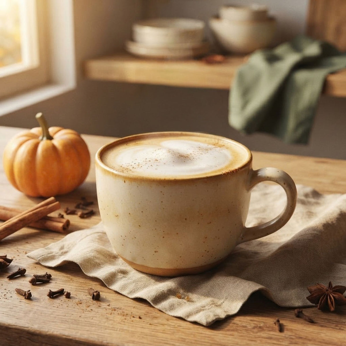 Recette de latte à la citrouille aux épices, servie dans une tasse