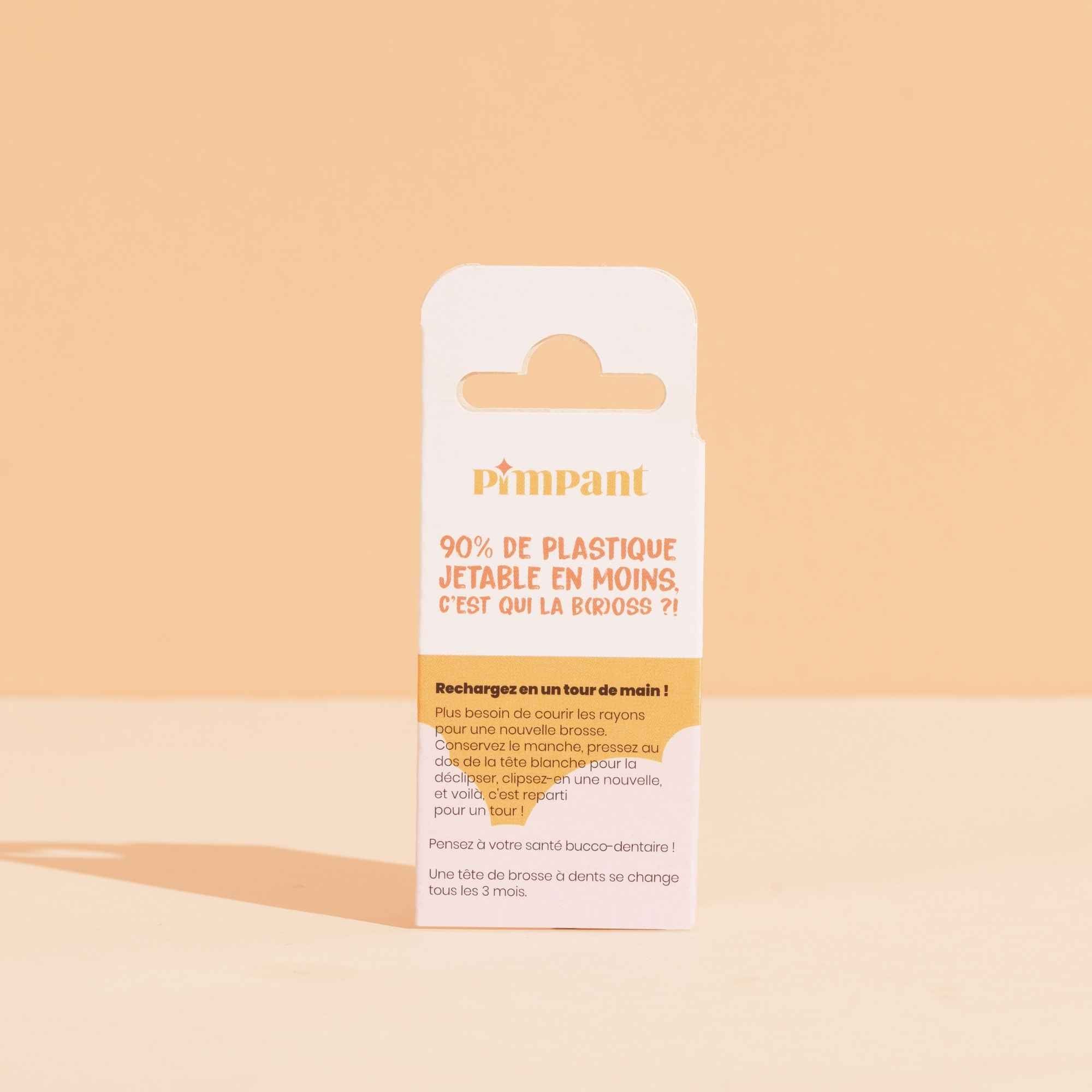 Recharges pour brosse à dents Pimpant – lot de 3 têtes souples biosourcées. Écologiques, durables et compatibles avec le manche en bois.