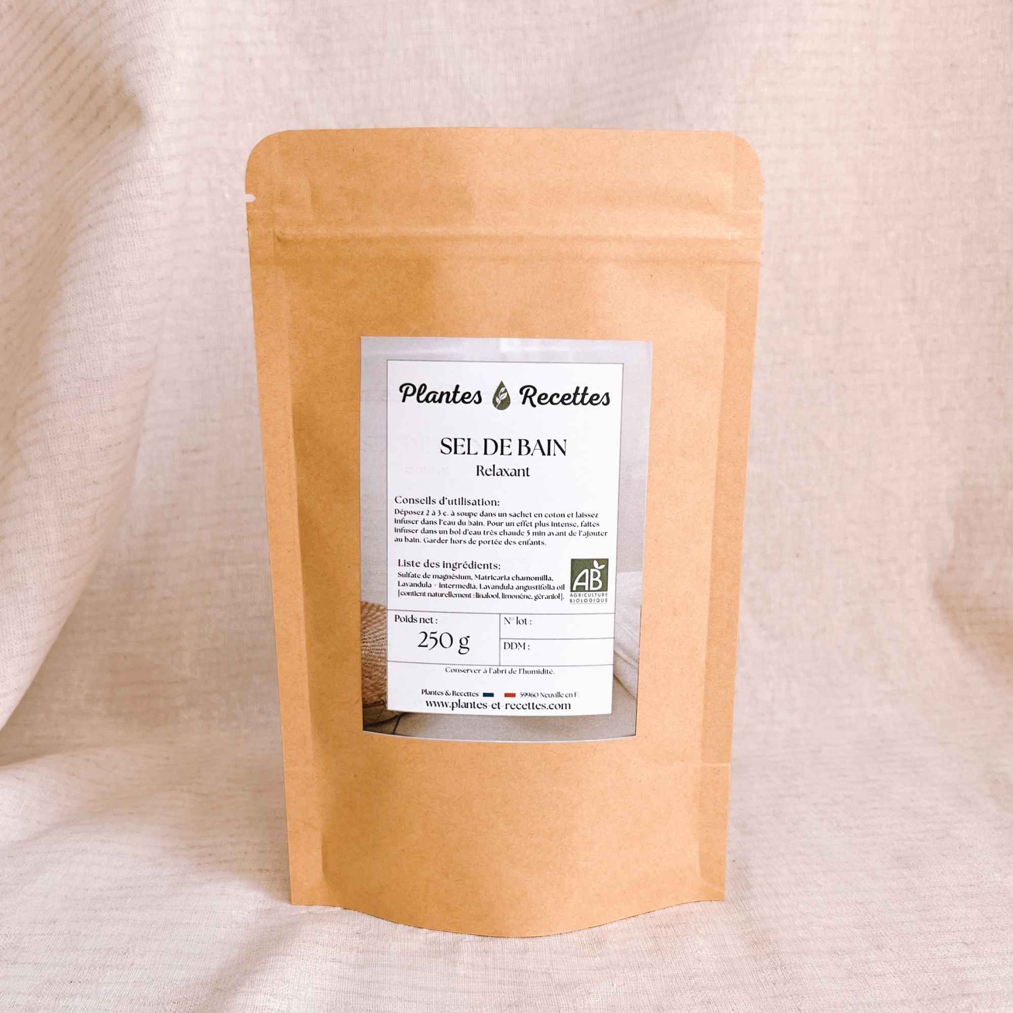 Sel de bain relaxant Plantes et Recettes fabrique artisanalement en france avec plantes biologiques