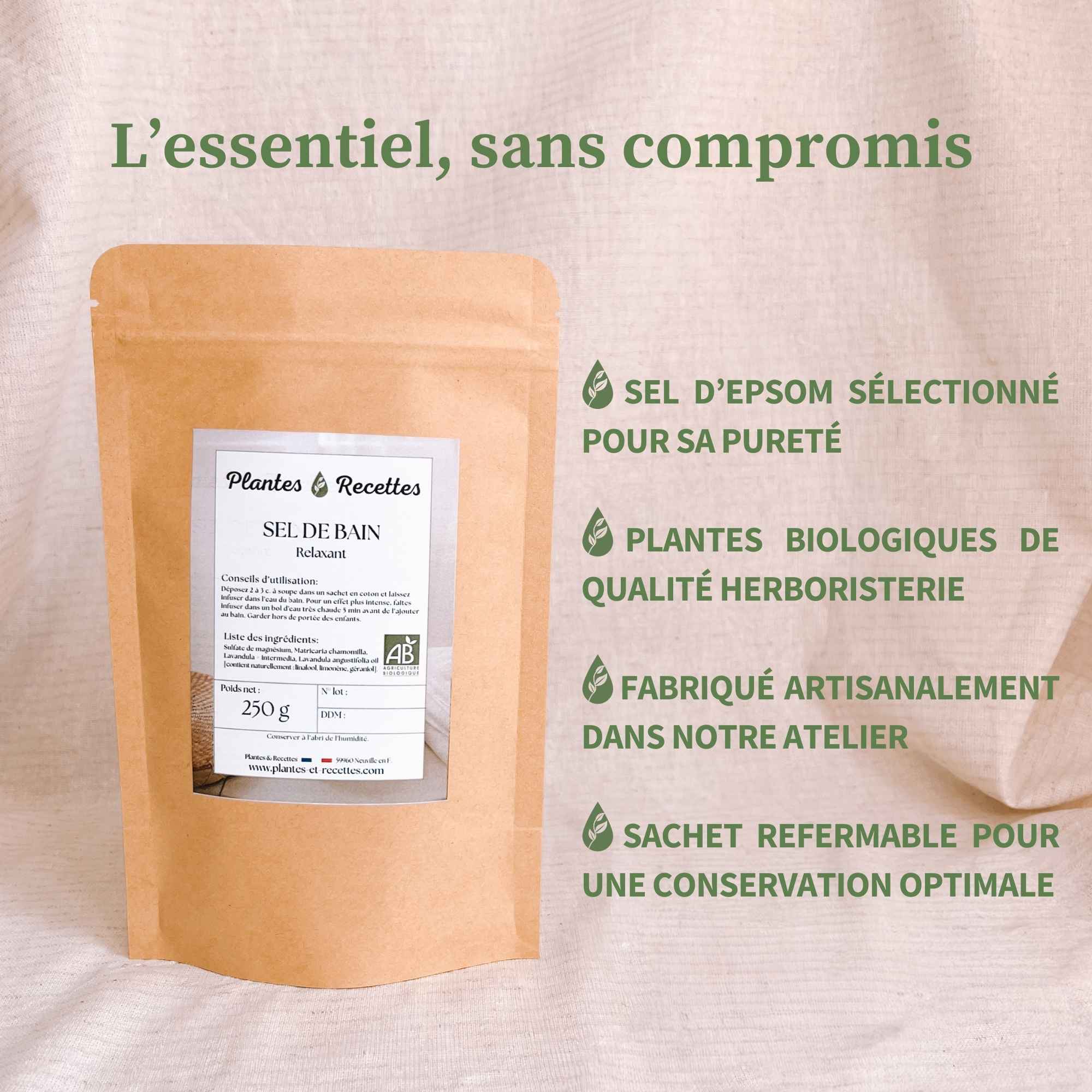 Ingredients naturels du sel de bain relaxant Plantes et Recettes avec plantes sechees et sel d epsom