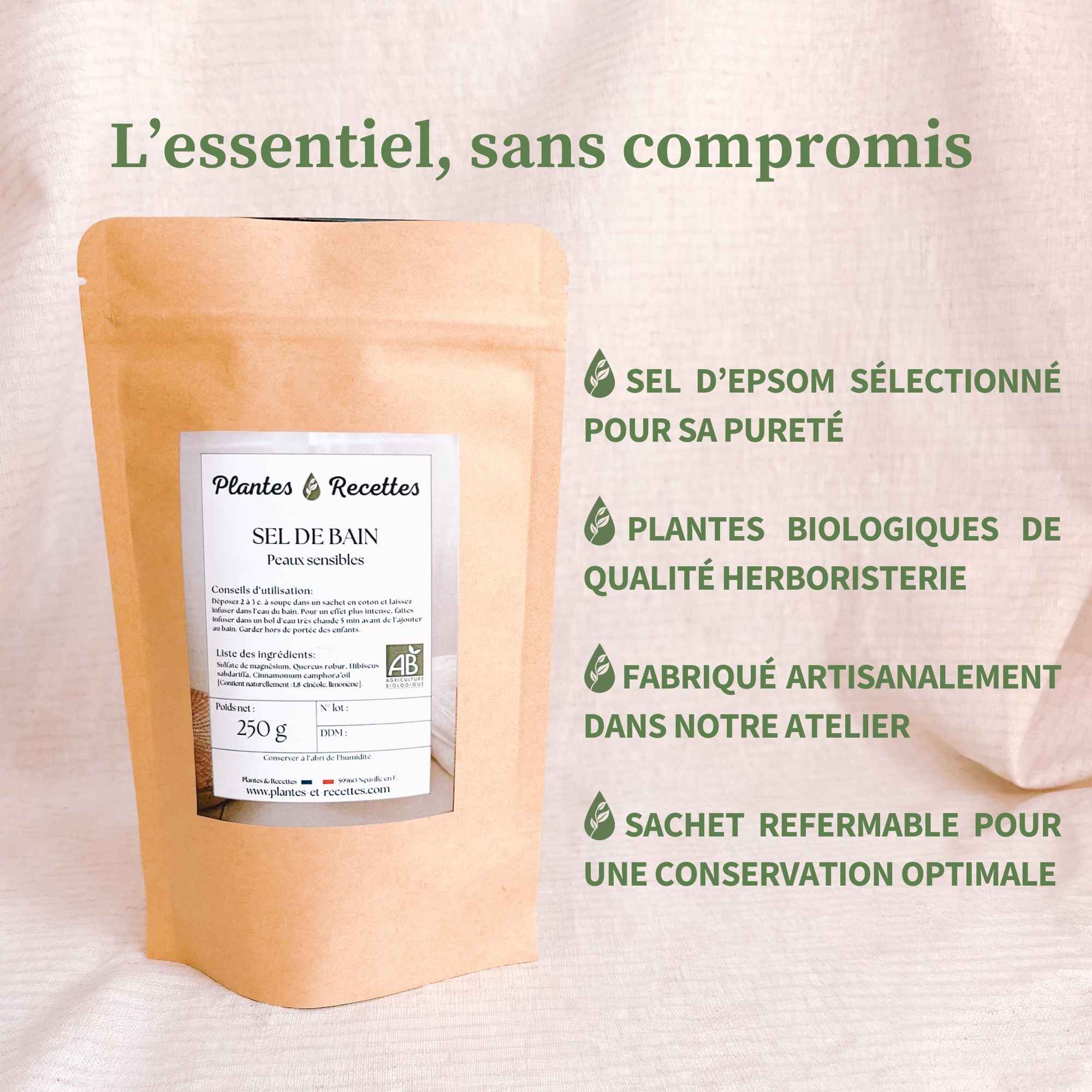 Ingredients naturels du sel de bain peaux sensibles Plantes et Recettes avec plantes sechees