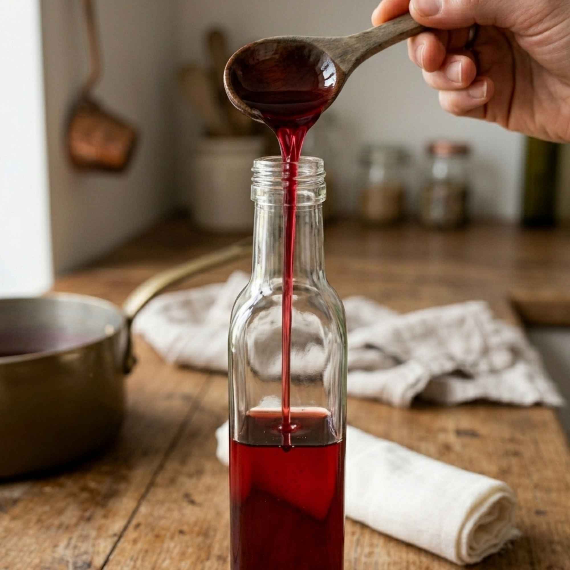 Sirop à boire maison préparé avec des plantes sauvages et fruits bio