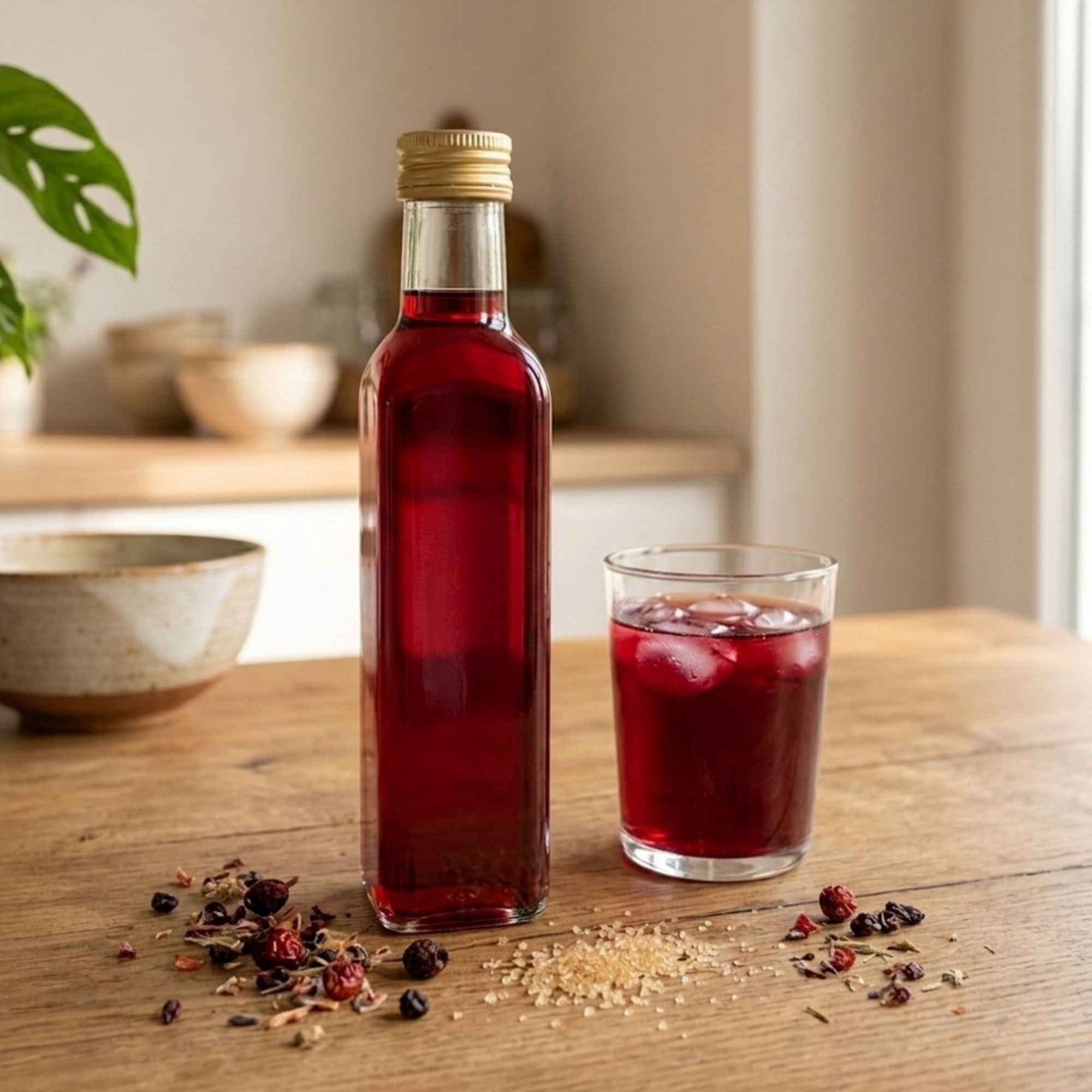 Préparation naturelle pour recette de sirop maison aux plantes sauvages bio