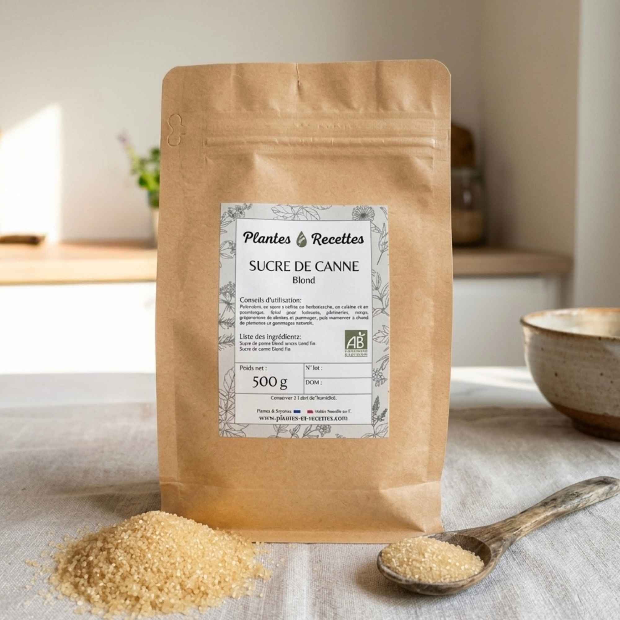 Sucre de canne blond bio pour préparations d’herboristerie, sirops maison et recettes naturelles