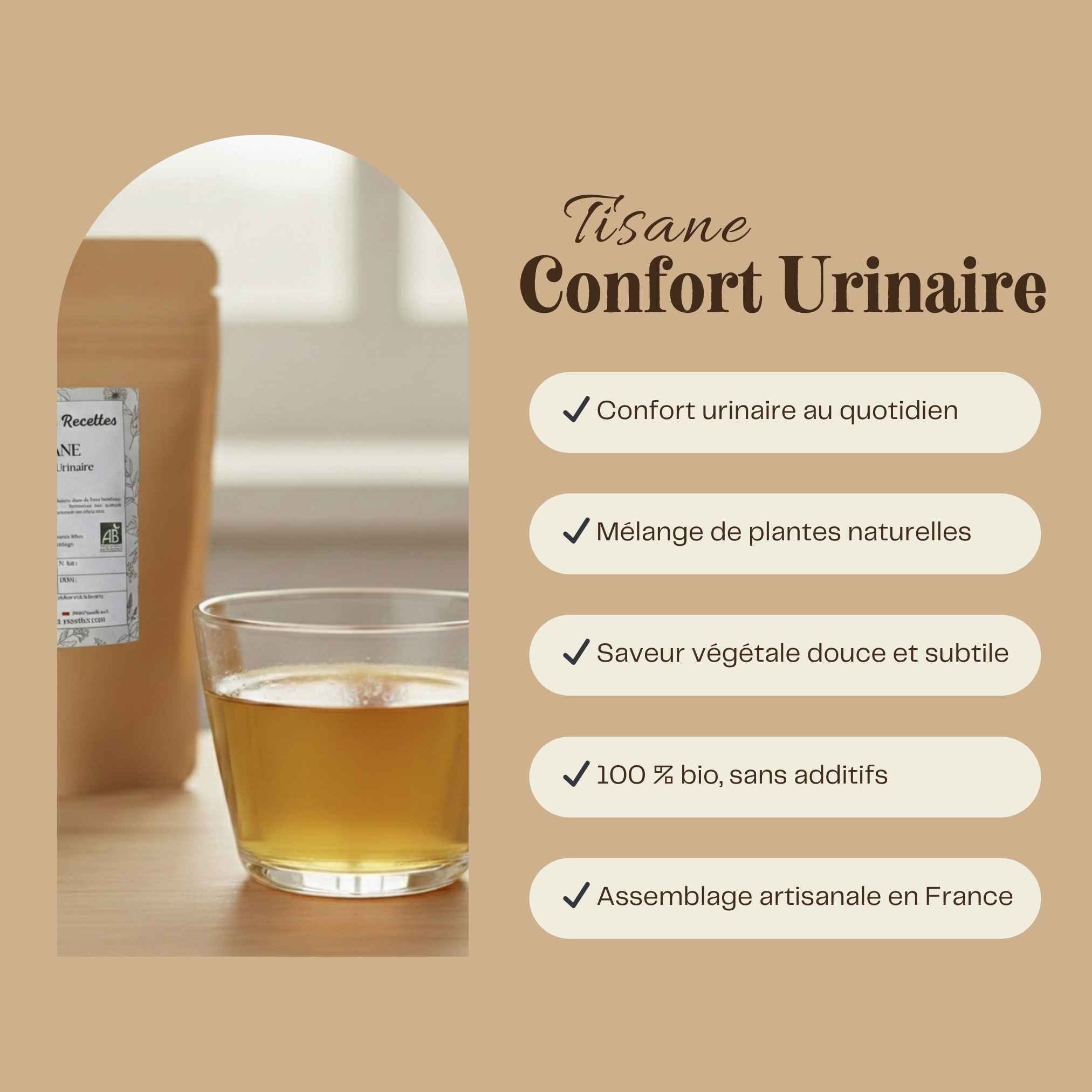 Tisane Confort Urinaire bio – mélange de plantes sélectionnées pour un moment de douceur