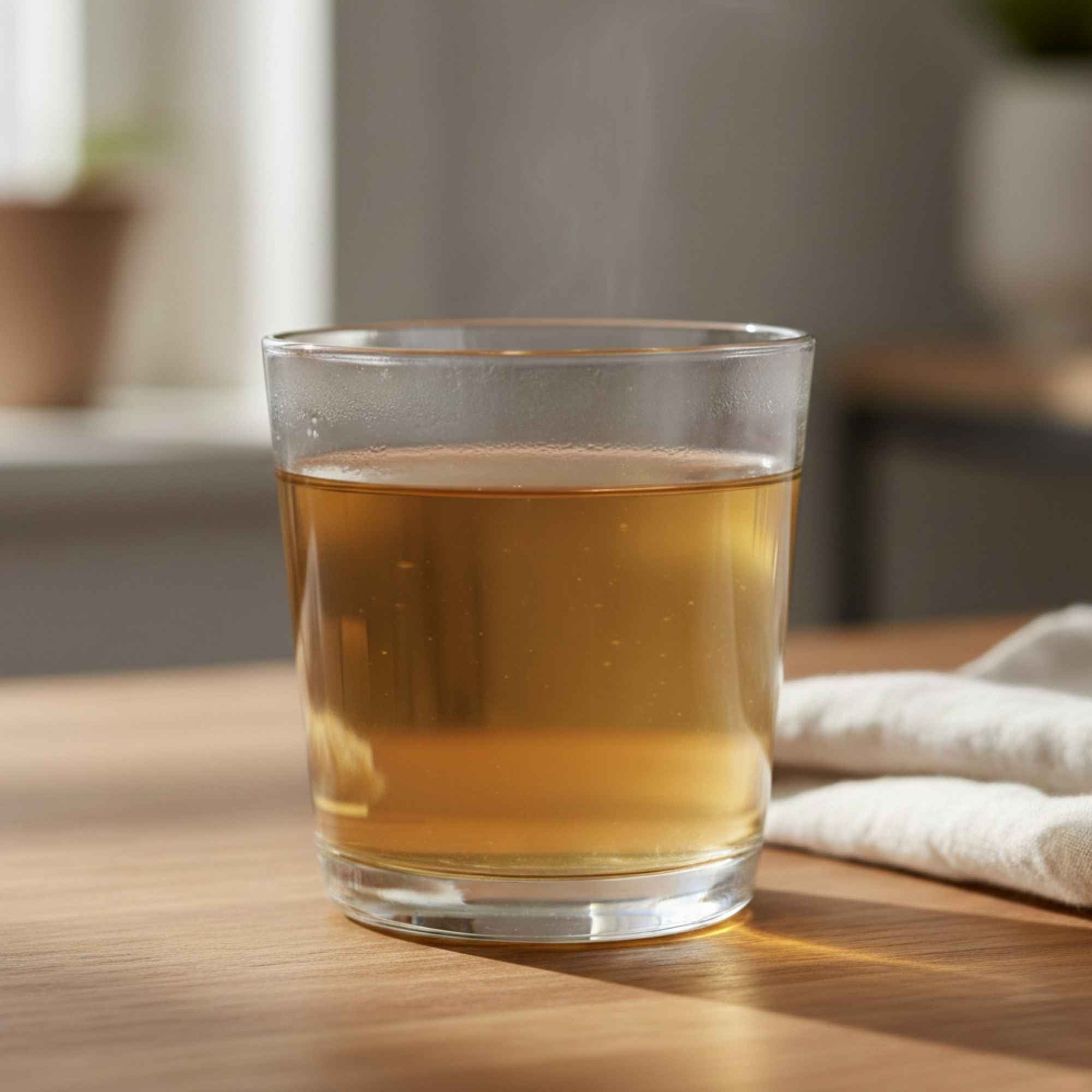 Tisane Détox 5 Émonctoires infusée dans une tasse, infusion douce et agréable à base de plantes séchées bio