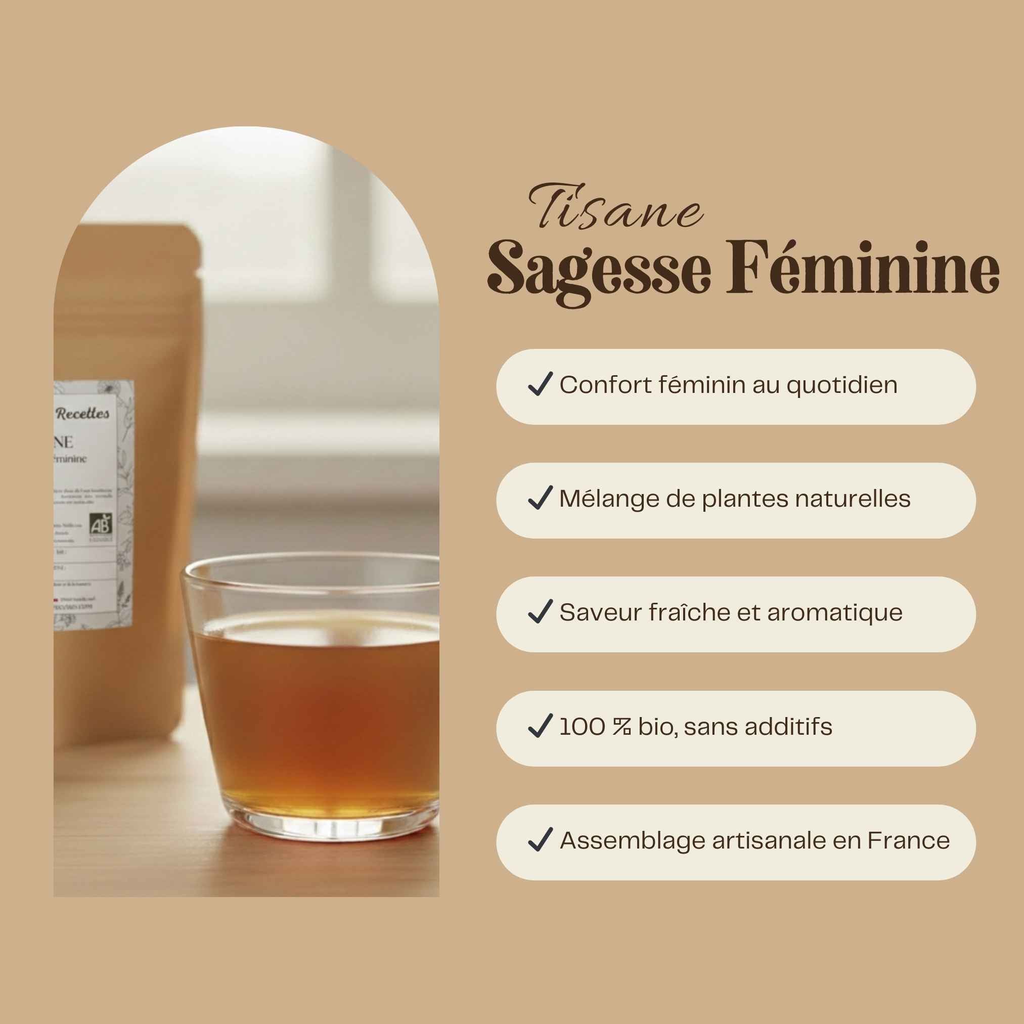 Tisane Sagesse Féminine bio – mélange de plantes aux notes florales et enveloppantes